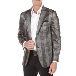 TALLIA Shimmer Plaid Inner Animal Snakeskin Print Size 44L 46L Sport Coat Jacket